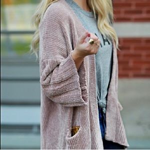 MOTH ANTHROPOLOGIE CHENILLE CARDIGAN SWEATER SMALL PINK WOMENS